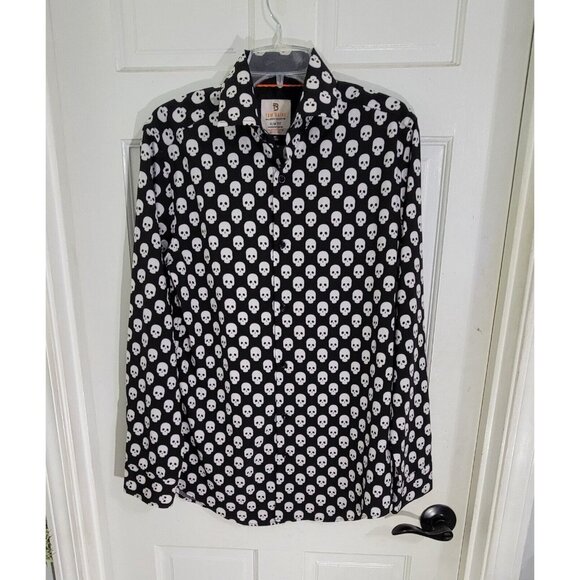 Tom Baine Mens Black Skull Halloween Dressh Shirt Slim Fit Size M 15-15.5 - Picture 3 of 9